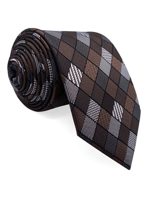 Neckties for Men Plaid Mocha Brown Grey Checked Suit Accessory Mens Tie Business Wedding Long 63"