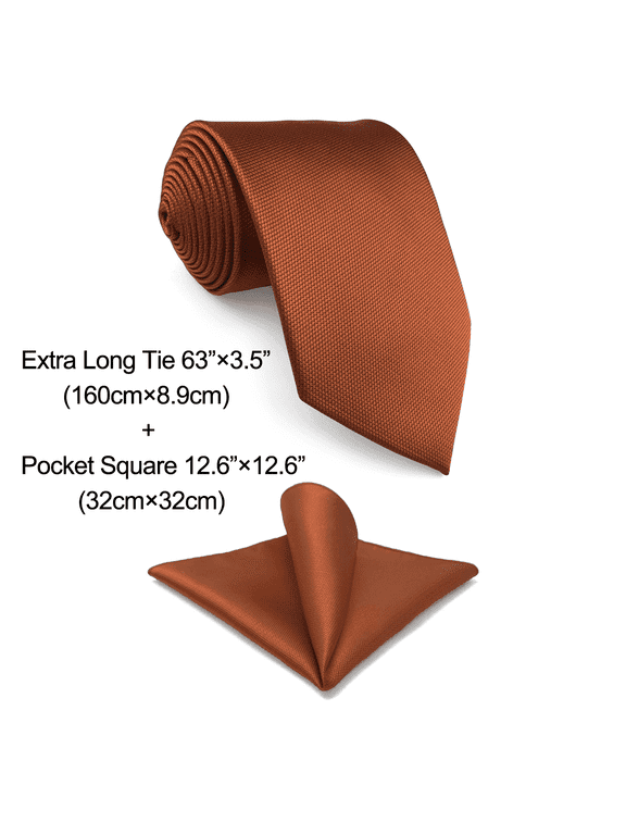 Neckties for Men Wedding Tie and Cufflinks Orange Pumpkin Extra Long Extra Long Size 63" with Pocket Square