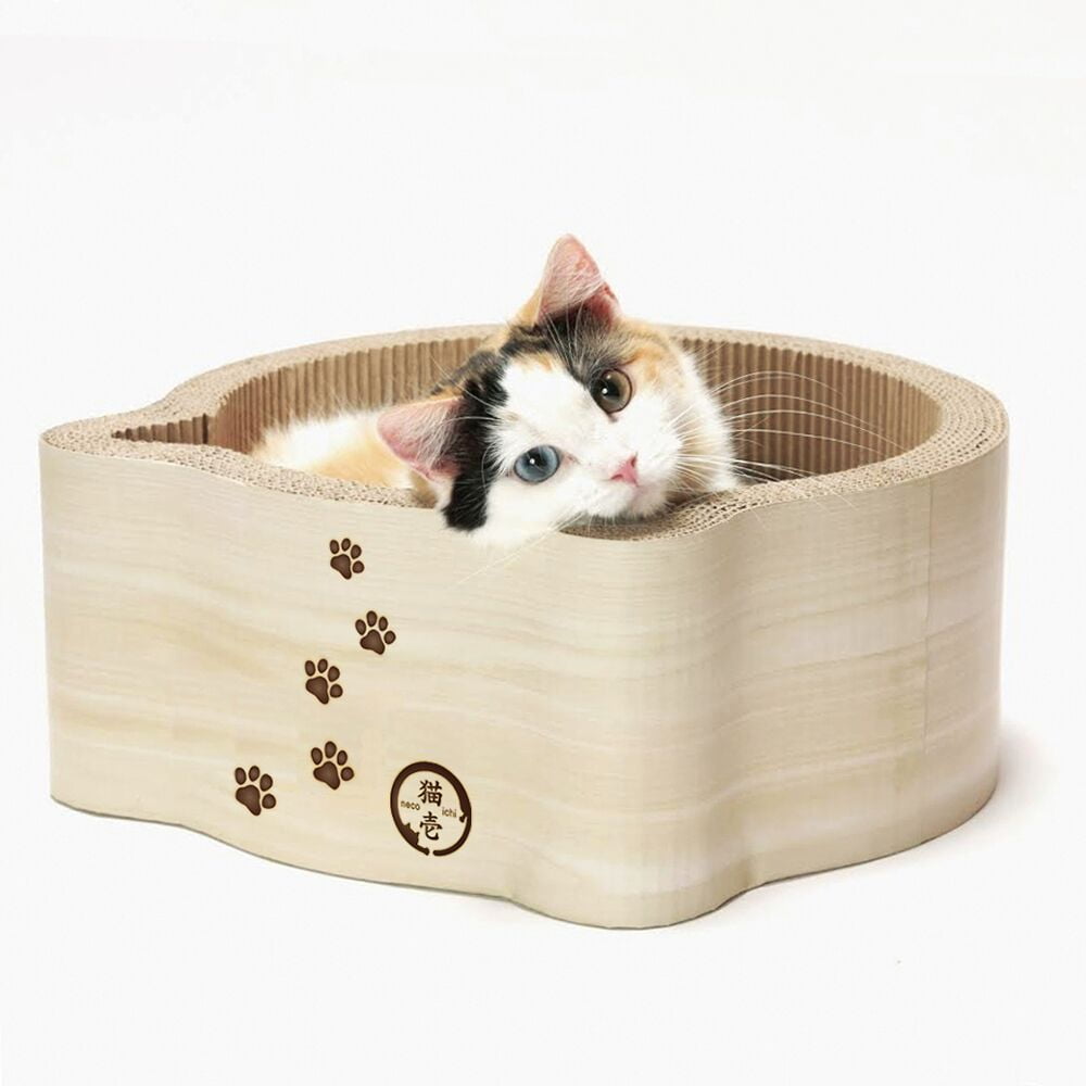 Birch Cardboard Cat-Headed Scratcher Bed with Paw Prints