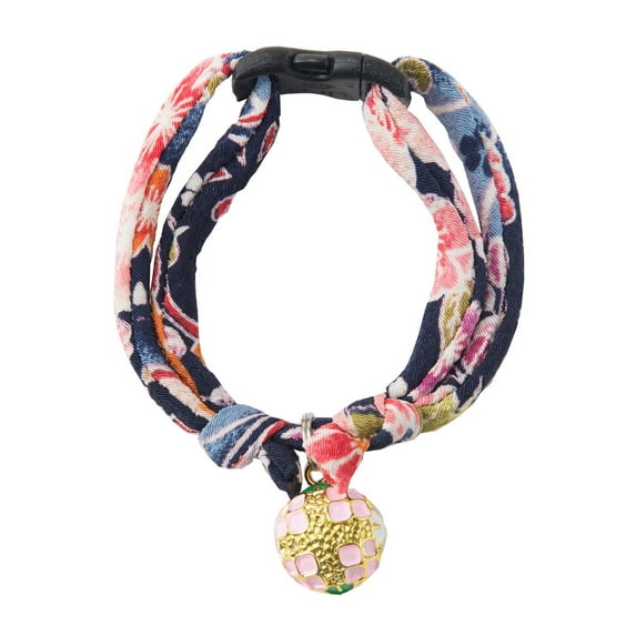 Necoichi Chirimen Temari Cat Collar Adjustable, Navy