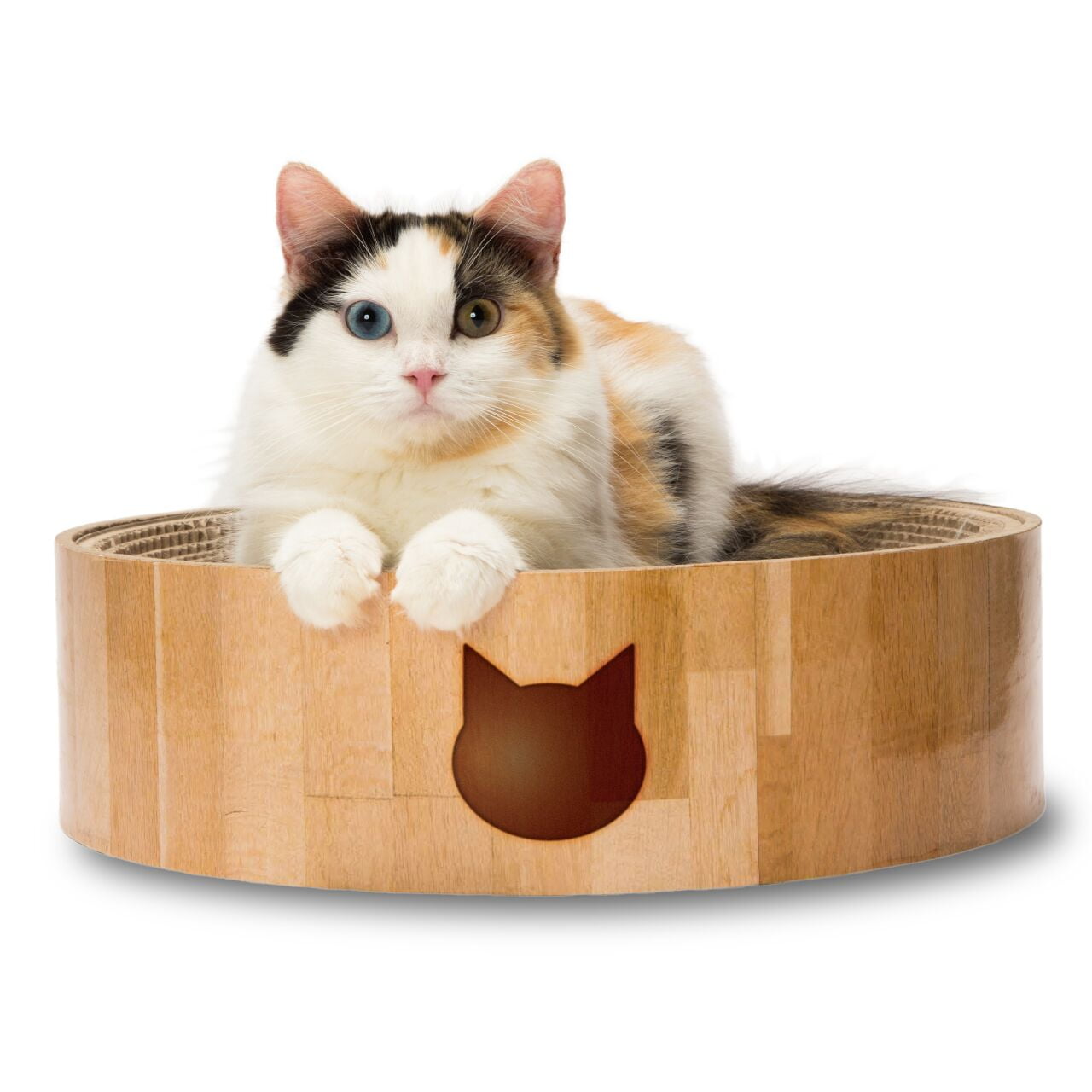Birch Circular Cat Scratcher Bowl with Reversible Pad