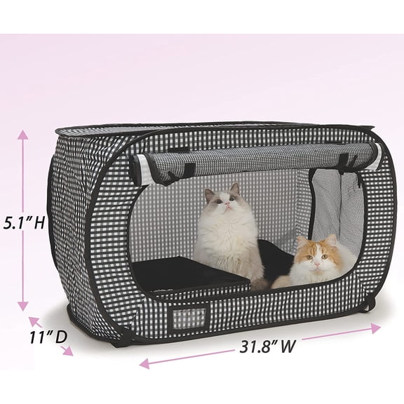 Necoichi Stress-Free Enclosure Cat Travel Carrier Cage 31.8" L x 20.0" W x 20.0" H Collapsible Gray White Stripes | Pop up Kannel, Crates