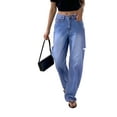 thumbnail image 1 of Necooer Oversize Womens Denim Jeans Classic Straight Washed Wide Leg Denim Pants Boyfriend Stretch Jeans Trendy, 1 of 7