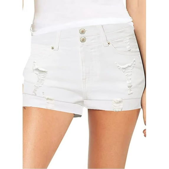 Necooer Women's Casual Denim Hot Shorts For Summer Medium High Shorts Double Button Jeans With Pockets(XXL,White 05)