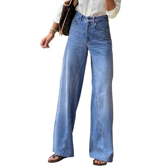 Necooer Women's Denim Jeans High Waist Casual Washed Stretchy Boyfriend Trendy Straight Pants Stretchy Wide Leg Jeans