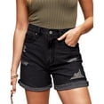 thumbnail image 1 of Necooer Womens Casual Ripped Denim Shorts Sexy High Waist Black Rolled Hem Summer Shorts Jeans, 1 of 8