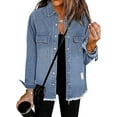 thumbnail image 1 of Necooer Womens Light Blue Casual Denim Jacket Button Up Tear Off Boyfriend Style Long Sleeved Denim Jacket, 1 of 7