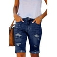 thumbnail image 1 of Necooer Womens Mid Waist Five Points Bermuda Jean Shorts Ripped Stretchy Rolled Hem Denim Shorts (Small,A-Dark Blue), 1 of 8
