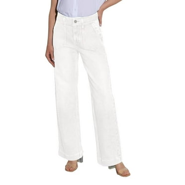 Necooer Womens Plue Size Wide Leg Jeans Trendy Baggy Stretchy Boyfriend Jeans Casual Stretch Straight Leg Denim Pants