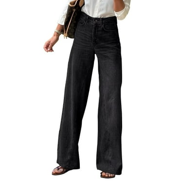 Necooer Womens Wide Leg Jeans Mid Waisted Loose Stretchy Boyfriend Jeans Trendy Denim Pants