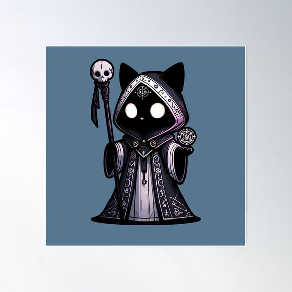 Necromancer Cat Poster Wall Art, Modern Wall Decor For Living Room Bedroom, 16x16 UNFRAMED