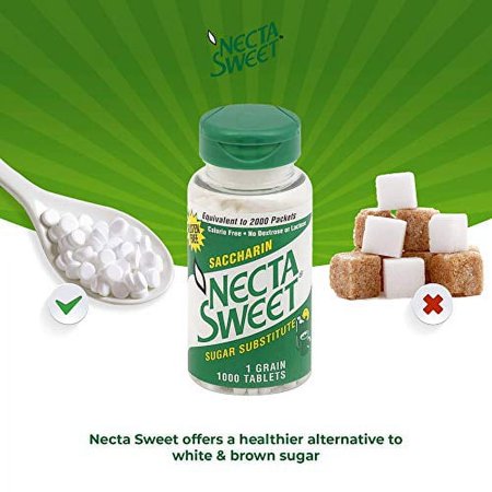 Necta Sweet 1-Grain Saccharin Tablets - Zero-Calorie Sugar Substitutes (4-Pack 1,000-Tablet Bottle)