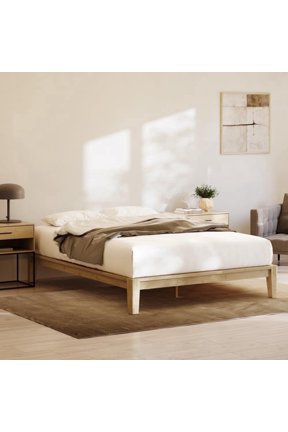 Bamboo Platform Bed Frame - Queen - Natural - Floating Center Support Legs - 12” Height - Easy Tool Free Set Up - Contemporary and Durable - Sturdy Wooden Support Slats - Holds 800 Pounds