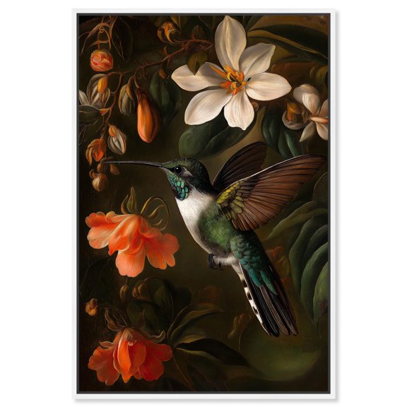 Nectar Thief I Canvas Birds and Flowers by Art Remedy, White Frame, 24 x 36