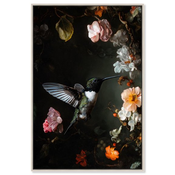 Nectar Thief II Canvas Birds and Flowers by Art Remedy, Silver Frame, 10 x 15
