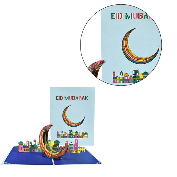 Necvior 1 Set Foldable Eid Moon Charm Greeting Card with Envelope Small Card Exquisite Folding Thank You Card Message Writable
