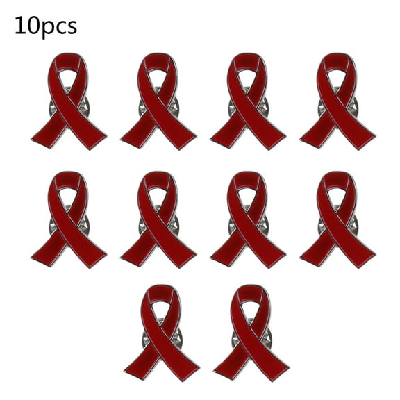 Necvior 10 Pcs Womens Jewelry Enamel Red Ribbon Brooch Pins Surviving Cancer Awareness Hope Lapel Buttons Badges