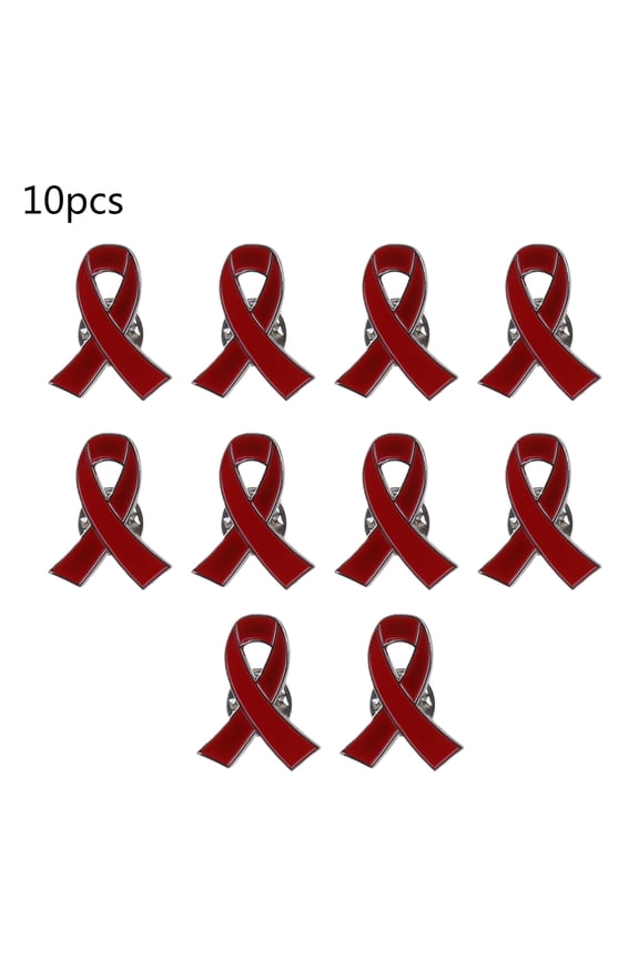 10 Pcs Womens Jewelry Enamel Red Ribbon Brooch Pins Surviving Cancer Awareness Hope Lapel Buttons Badges