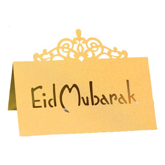 Necvior 100Pcs 3D Floral Crown Eid Mubarak Table Card Ramadan Hollow Out Paper Placecard