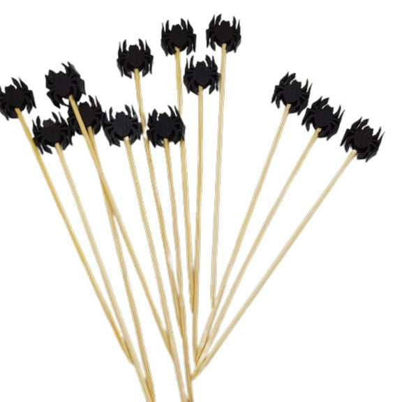Necvior 100Pcs Bat Spiders Pumpkin Toothpicks Wood Appetizer Skewers Sticks Food Pick