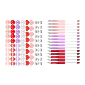 Necvior 121Pcs DIY Beadable Ballpoint Pen with Craft Beads, Rhinestone Beads