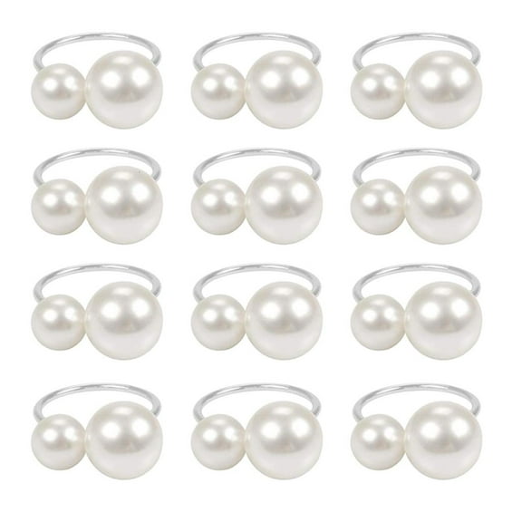 Necvior 12Pcs Pearls Napkin Rings for Wedding Reception and Holiday Dinner Table Setting