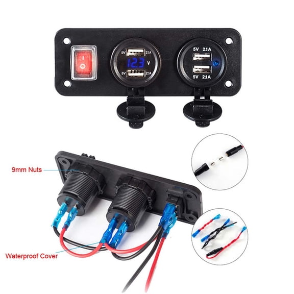 Necvior 12V/24V 4 USB Power Socket with LED Voltmeter Fast Charger for Cell Phone Tablet