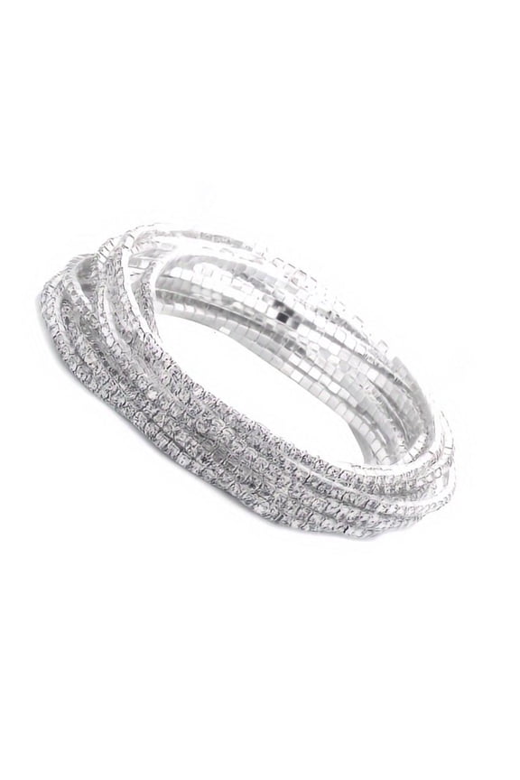 12pcs Silver Crystals Bracelets Stretchable Rhinestones Arm Bling for Women