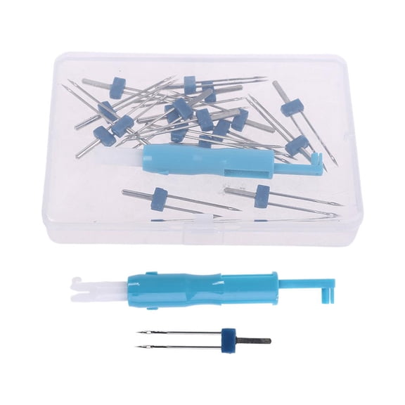 Necvior 18pcs Double Twin Needles Pins with Automatic Needle Threader for Sewing Machine 2mm 3mm 4mm