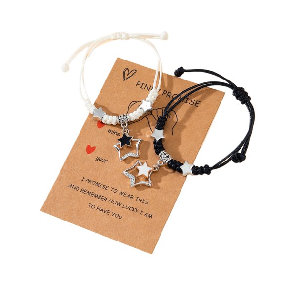 Necvior 2 Pcs/set Five-Pointed Star Woven Friendship Wristbands Handmade Bracelets