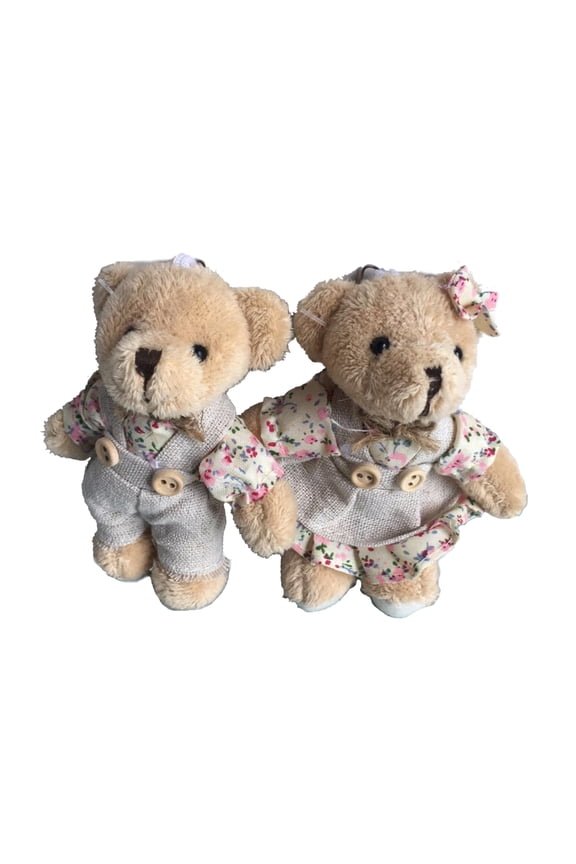2 Pieces Cloth Bear/Rabbit Dolls Keys Bag Pendant Couple Bear/Rabbit Plush Dolls