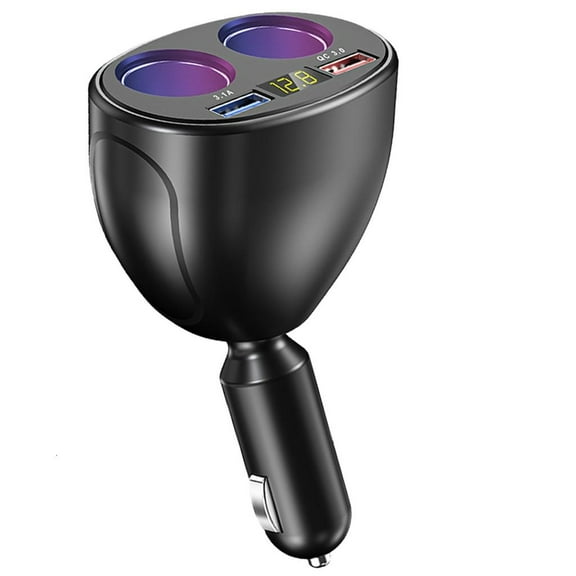 Necvior 2 Socket Cigarettes Lighter Splitter Double USB Adapter LED Display Car Charging