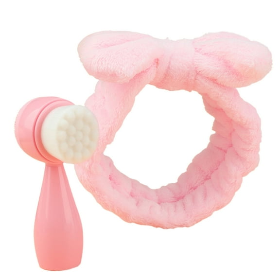 Necvior 2-in-1 Facials Cleansing Brush Manual Cleansing Brush Makeup Headbands Bowknot Hair Bands Facials Brush for Washing Face