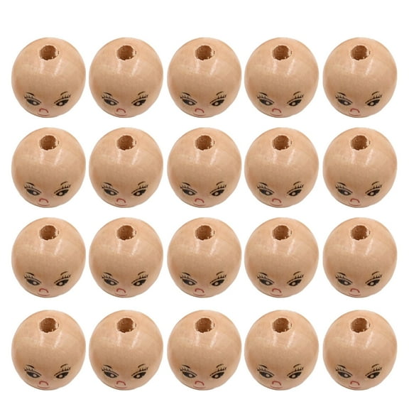 Necvior 20PCS Smiling Face Wooden Doll Head Beads for Kids DIY Bracelet Necklace Crafts