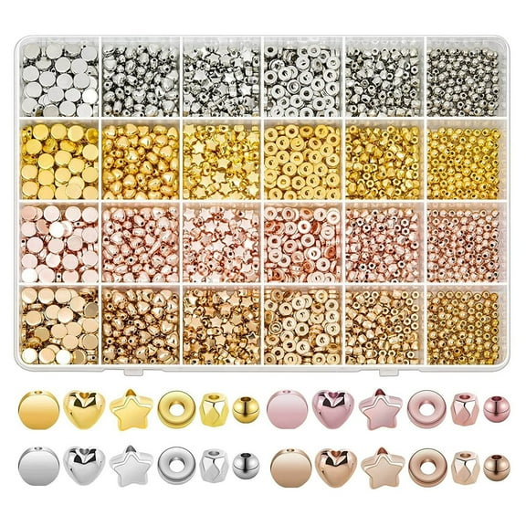 Necvior 2160 Pieces Spacer Beads Set Various Shapes Bracelet Beads Round Circle Heart Star Ball Beads with Holes Diy Ornaments