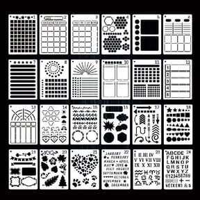 Necvior 24Pcs Journal Stencils 5'''' Drawing Templates for Planner Notebook Scrapbook Calendars Schedule