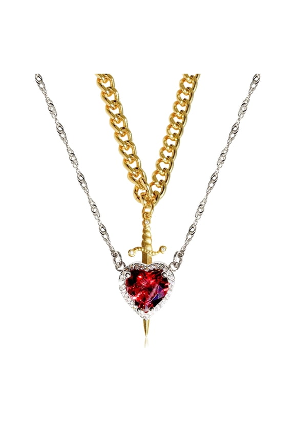 2Pcs Creative Heart Meets Swords Necklace Set For Unique And Meaningful Style