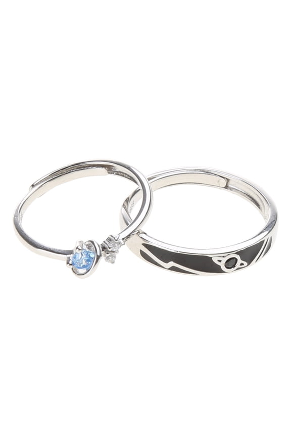 2Pcs for Planet and Universe 925 Silver Lover Rings Band S