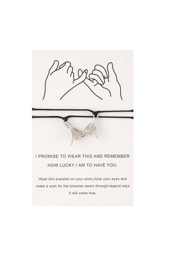 2Pieces Long Distance Relationship Bracelets Pinky Gesture Rope Chain for Couple