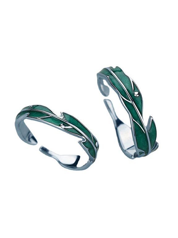 2x Plantain Leaf Couple Ring Open Finger Ring Personality Jewelry Gift Women Men