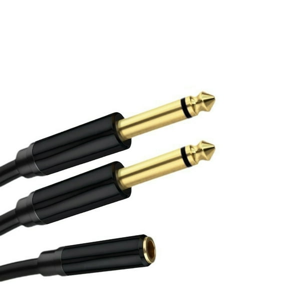 Necvior 3.5mm 1/8 TRS to Double 6.5mm 1/4inch Mono Cable Splitter Stereo Cord Adapter for Computer Sound Card Speakers