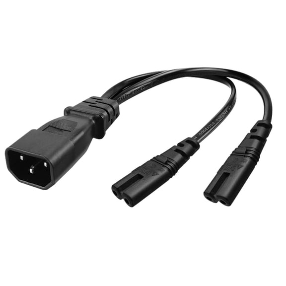 Necvior 32cm/1ft IEC320 C14 to IEC320 C7 + C7 Power Cord 1 in 2 Out Y-splitter Adapter Cable Extension Line Extender Wire