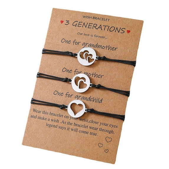 Necvior 3x Pinky Matching Mom & Me Bracelet 3 Generations Promise Bracelets Adjustable
