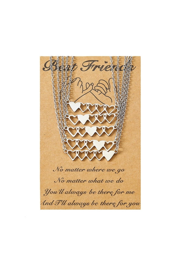 5 Pieces Friendship Promise Heart Charm Clavicle Chain Matching Necklaces for Bestfriend Family Teens