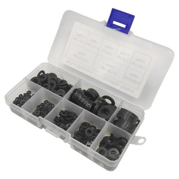 Necvior 500pcs Black Washers Round Nylon Washers Black Flat Gaskets Rings Sealing Washers Hardware Assortment