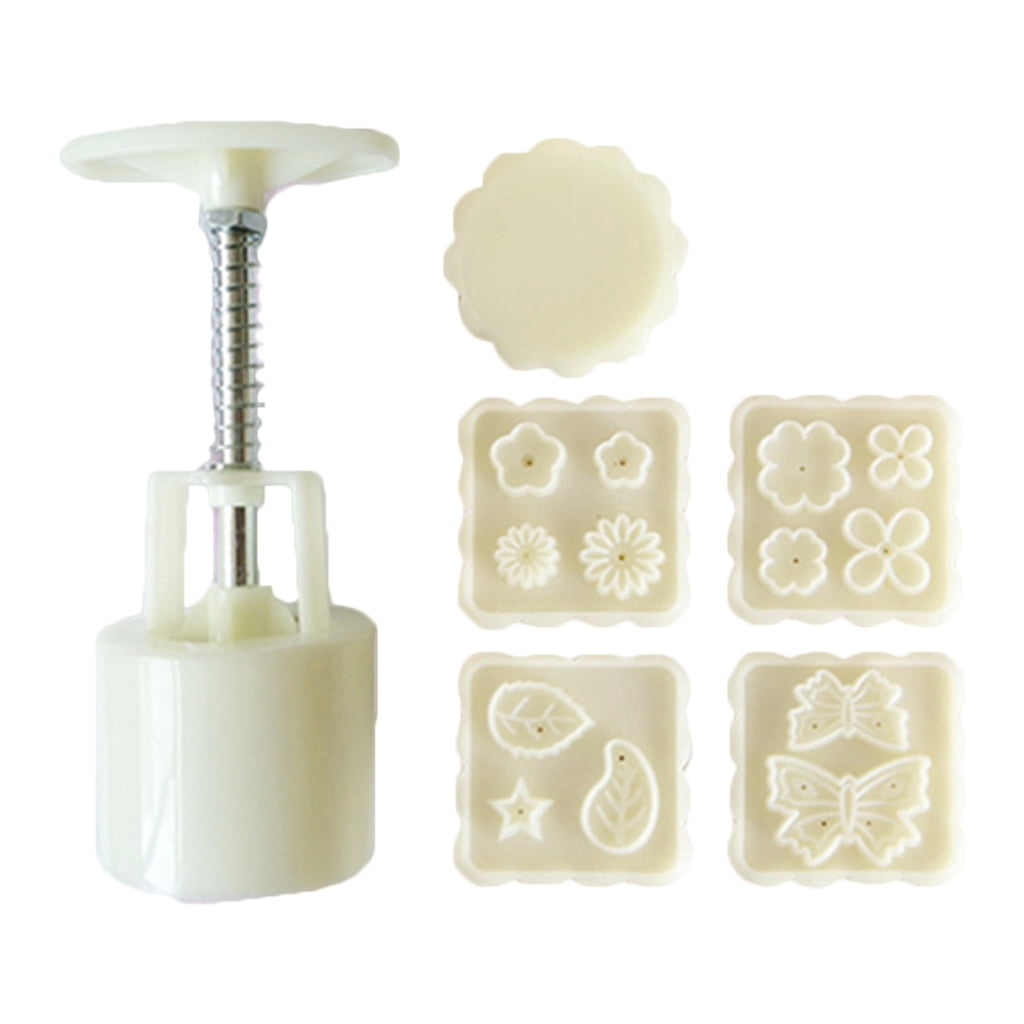 Necvior 50g Moon Cake Mold 5 Stamps Round Barrel Mooncake Hand Pressure ...