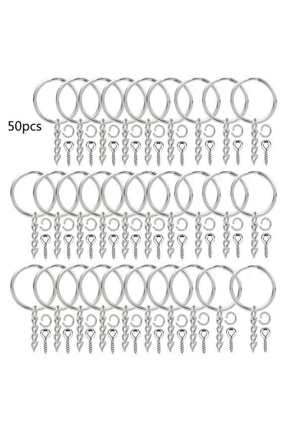 50x Silver Screw Eye Pin for Key Chains Ring with Jump Ring Chain DIY Gift for W