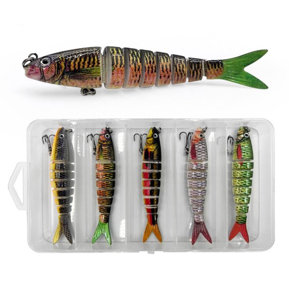 Necvior 5Pcs Multi-Section Artificial Fishing Baits Jointed Swimbait Crankbait Fishhooks