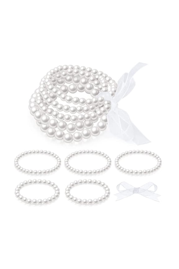 5Pieces Artificial Pearl Bracelet Beaded Stretch Bracelet Stackable Bracelets