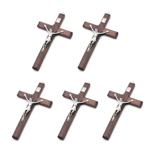 Necvior 5pcs Wooden Christ Jesus for Cross Suffering Statue Religious Prayer Crucifix Hanging Pendant Hand Holding